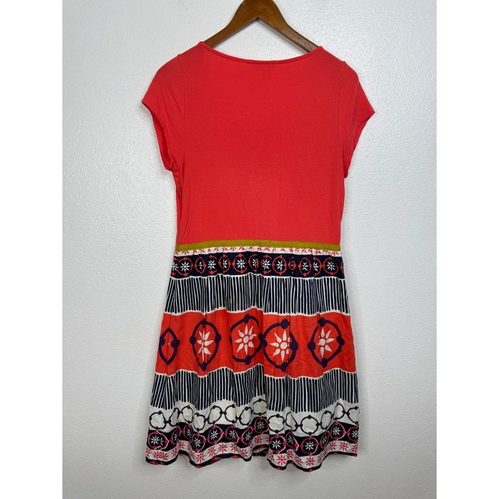 Boden‎ WH799 Coral Red Geometric Medallion Fit Flare Dress Womens Size 8R